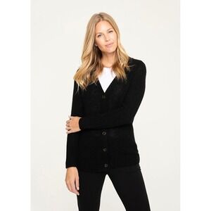 PACAS Baby Alpaca Merino Wool Long Cardigan Sweater XS Black Quiet Luxury NEW